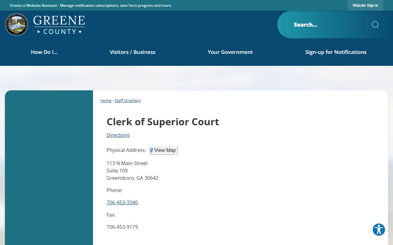 Greene County Clerk of Superior Court records staff directory