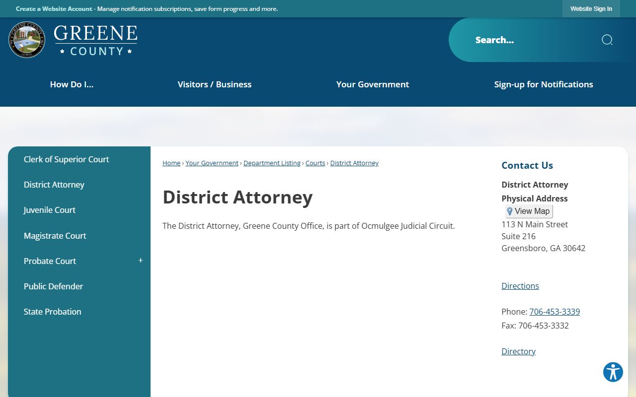 Greene County Superior Court District Attorney records contact