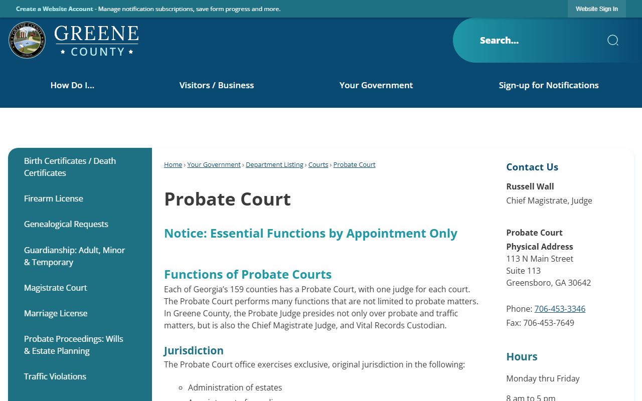 Greene County probate records Probate Court page