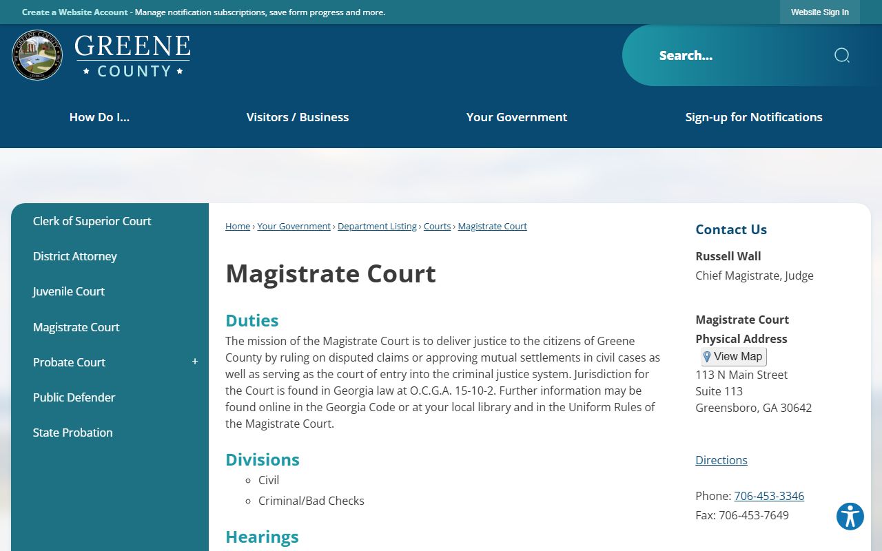 Greene County warrant records Magistrate Court source